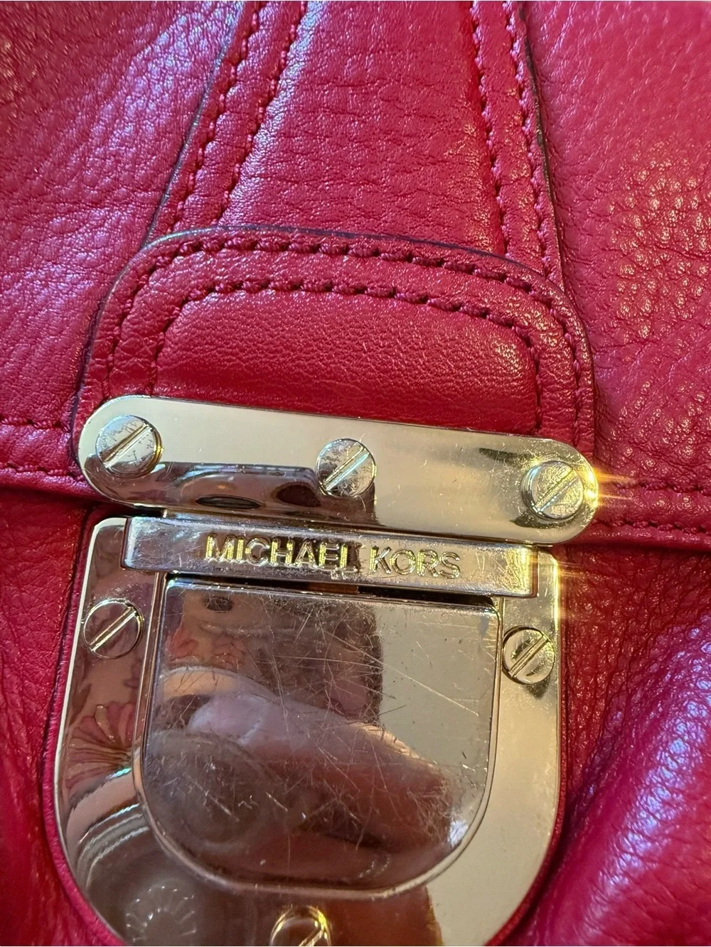 Michael KORS Crimson Leather Crossbody with Gold Push-Lock